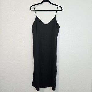 The Drop Ana Silky V-Neck Midi Slip Dress Black Size M